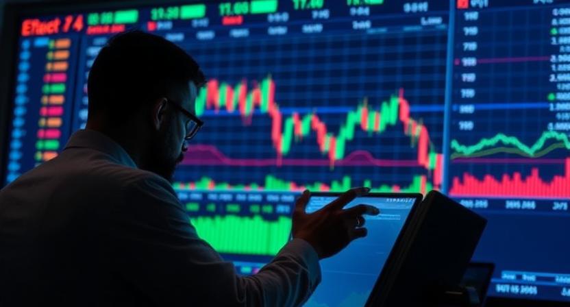 Traders analyzing Elliott Wave counts on a digital stock market screen